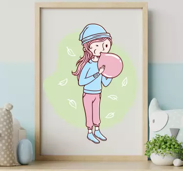 Ljubka ženska pihanje balonov stenske nalepke - TenStickers
