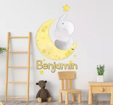 Luna in zvezde z imenom prilagodljiva nalepka - TenStickers