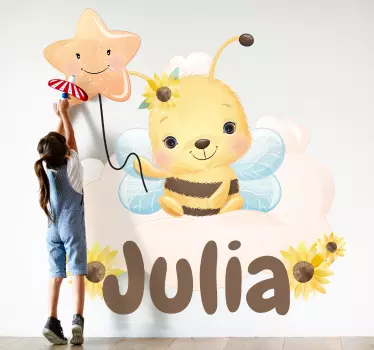 Luštna čebela živali z imenom otroška spalnica stenska nalepka - TenStickers