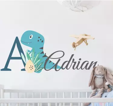 Luštna žival dino z imenom otroška spalnica stenska nalepka - TenStickers