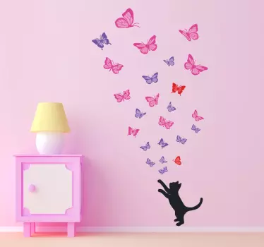 Mačka lov na metulje nalepke - TenStickers