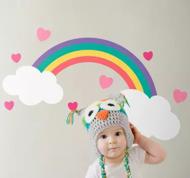 Mavrica s srčki okoli nje risanka nalepka - TenStickers