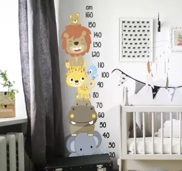 Meter z živalmi, zloženimi z višino nalepke na tabeli - TenStickers