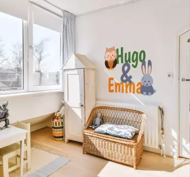 Nalepka divje živali bratje in sestre sova in zajec - TenStickers