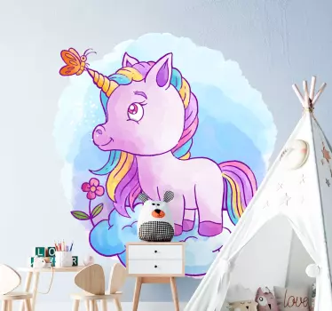 Nalepka kino samorog z metuljem in mavrico - TenStickers