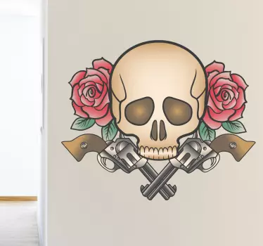 Nalepka za tetovaže pištole, smrt in vrtnice - TenStickers