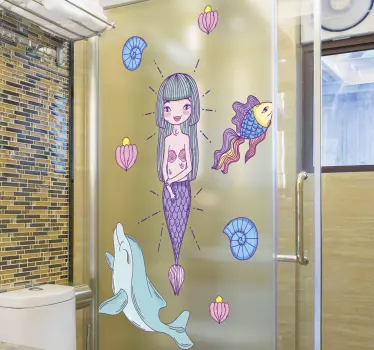 Nalepka za tuš sirena in delfin - TenStickers