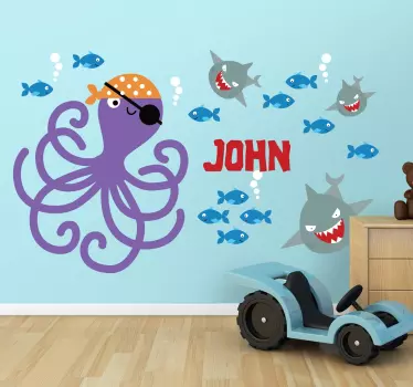 Octopus pirate osebno ime nalepka - TenStickers