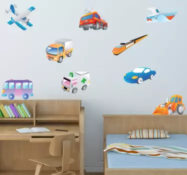 Otroška zbirka vozil stenska nalepka - TenStickers