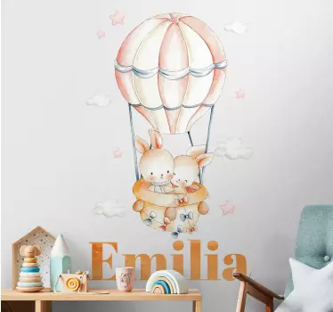 Pastelni balon s sladkimi živalmi ilustracija stenska umetnost - TenStickers