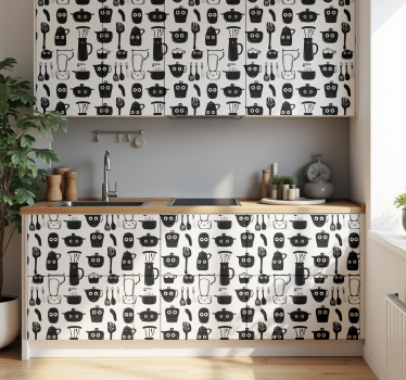 Narisani črni pribor nalepka za kuhinjo - TenStickers