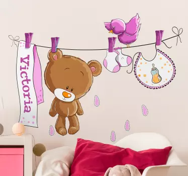 Roza otroci mokre medved stene nalepke - TenStickers