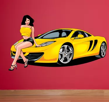 Rumena speedster in pin up girl nalepka - TenStickers