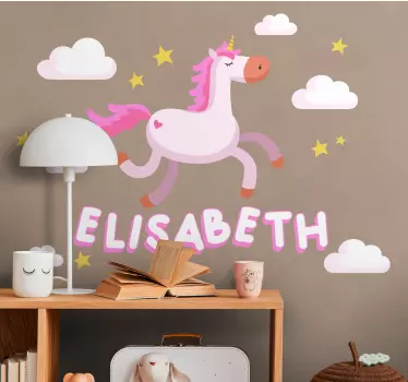 Samorog z rožnatimi lasmi, obdan s pravljično stensko nalepko - TenStickers