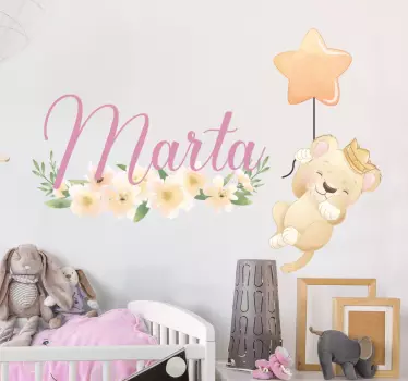 Srčkan lev za dekle z imenom otroška spalnica stenska nalepka - TenStickers