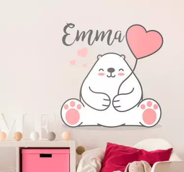 Srčkan medved z imenom, prilagodljivo stensko nalepko - TenStickers
