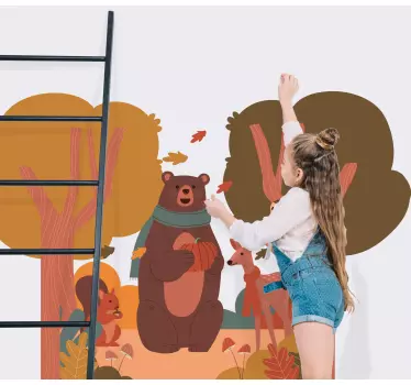 Srečne živali v jesenskem gozdu ilustracija stenske umetnosti - TenStickers