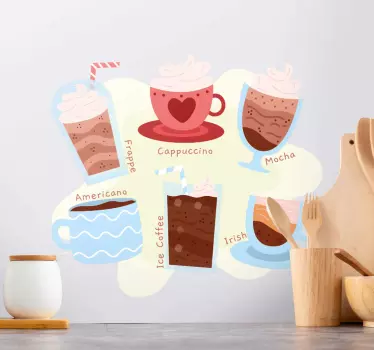 Vrste skodelic za kavo pijte stensko nalepko - TenStickers