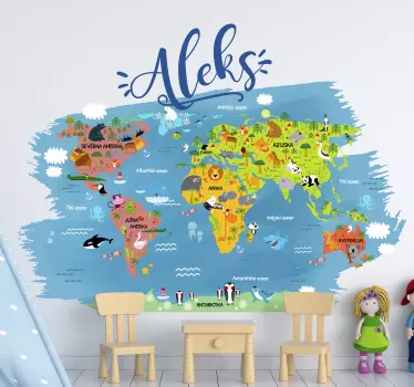 Zemljevid živalskega sveta z imenom v nalepki stenske stene - TenStickers