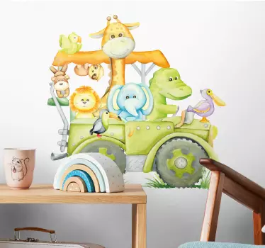 Živali v džungli s jeepomŽivali v džungli s jeepom. otroška nalep - TenStickers