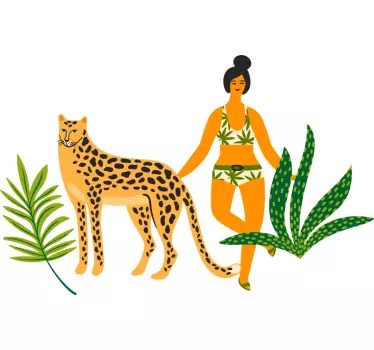 ženska in leopardova majica z zelenim tapeta - TenStickers