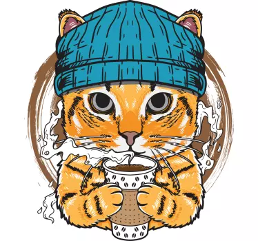 Cute cat holding coffee majica - TenStickers