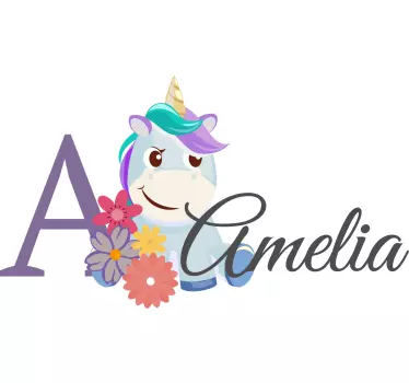 Ljubke živali samorog z imenom otroška majica - TenStickers