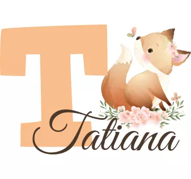 Otroška majica z ljubkimi živalmi lisica z imenom - TenStickers