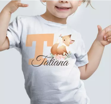 Otroška majica z ljubkimi živalmi lisica z imenom - TenStickers