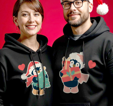Zaljubljeni pingvinski par na božič majice za pare - TenStickers