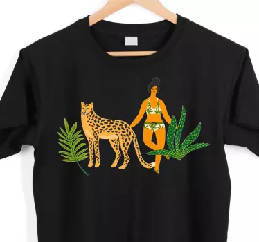 ženska in leopardova majica z zelenim tapeta - TenStickers