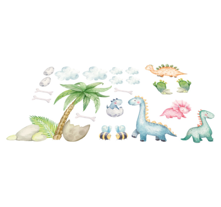Tepih z živalskim potiskom ljubki vodcolor dinozavri - TenStickers