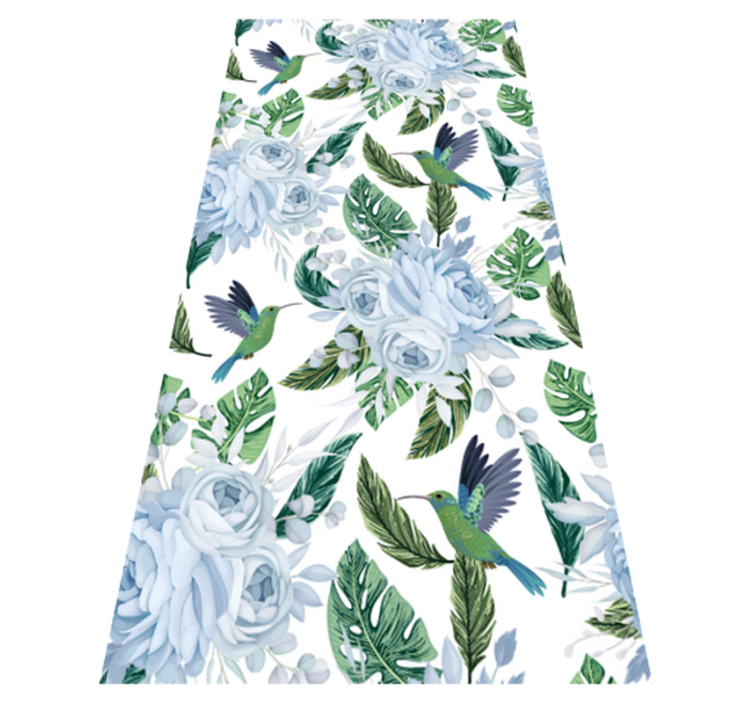 Cvetlična vinilna preproga modri vrtni cvetovi z pticami - TenStickers