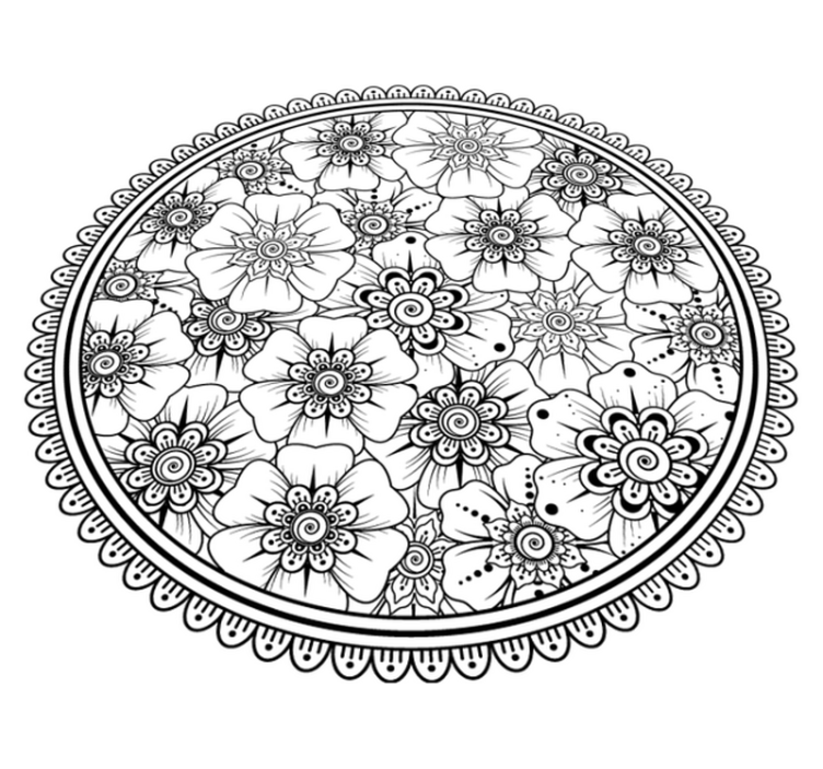Krog črna preproga iz ploščic mandala - TenStickers