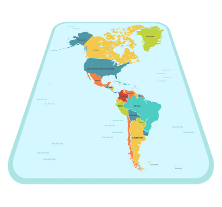Amerika v središču preproga zemljevida sveta - TenStickers