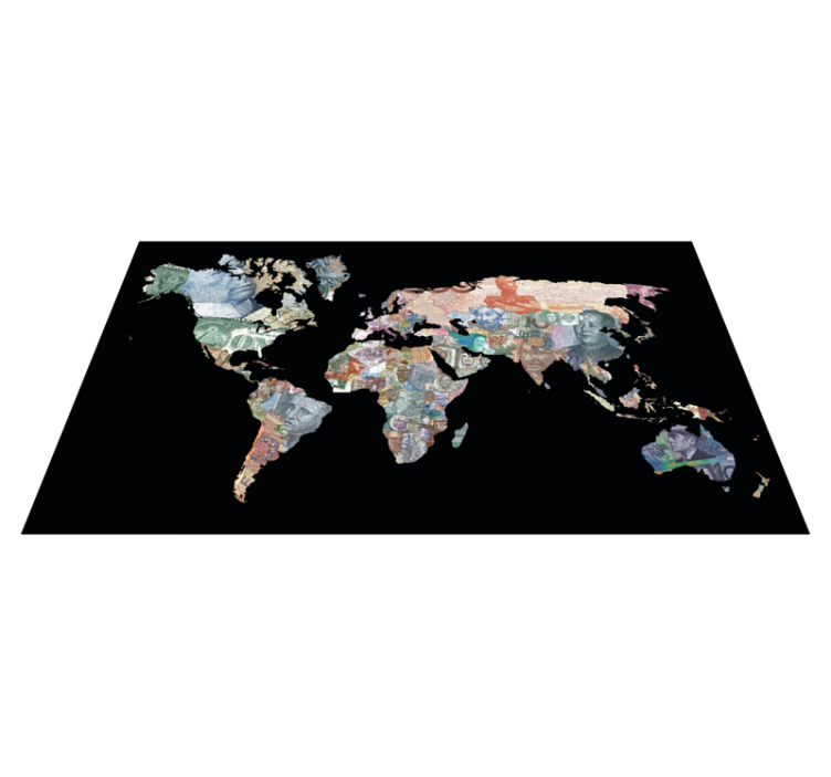 World currency map vinilna preproga z zemljevidom sveta - TenStickers
