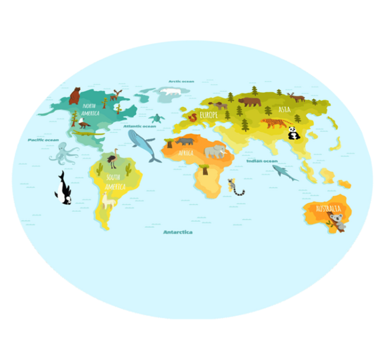 Illustrated animal map vinilna preproga sveta - TenStickers