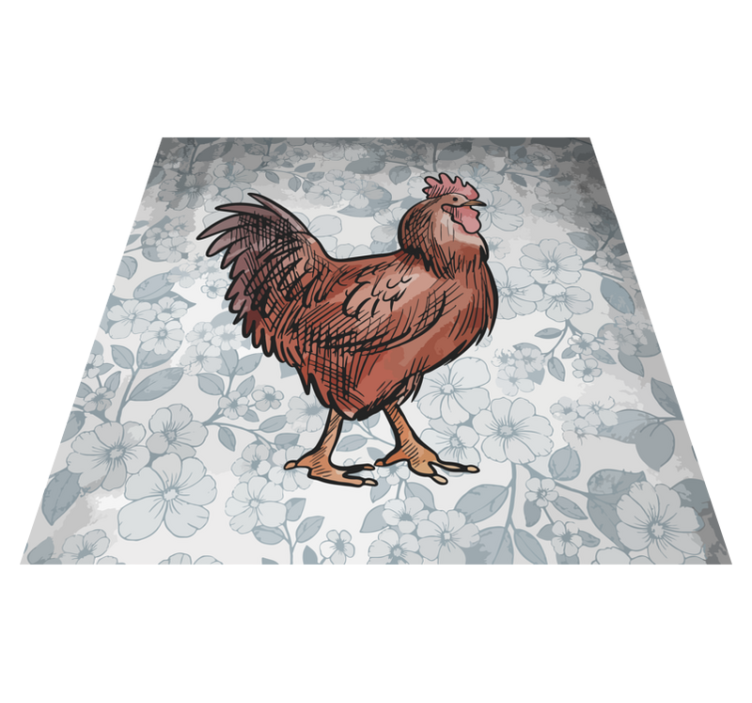 Petelin z belimi cvetovi kvadratna vinilna preproga - TenStickers