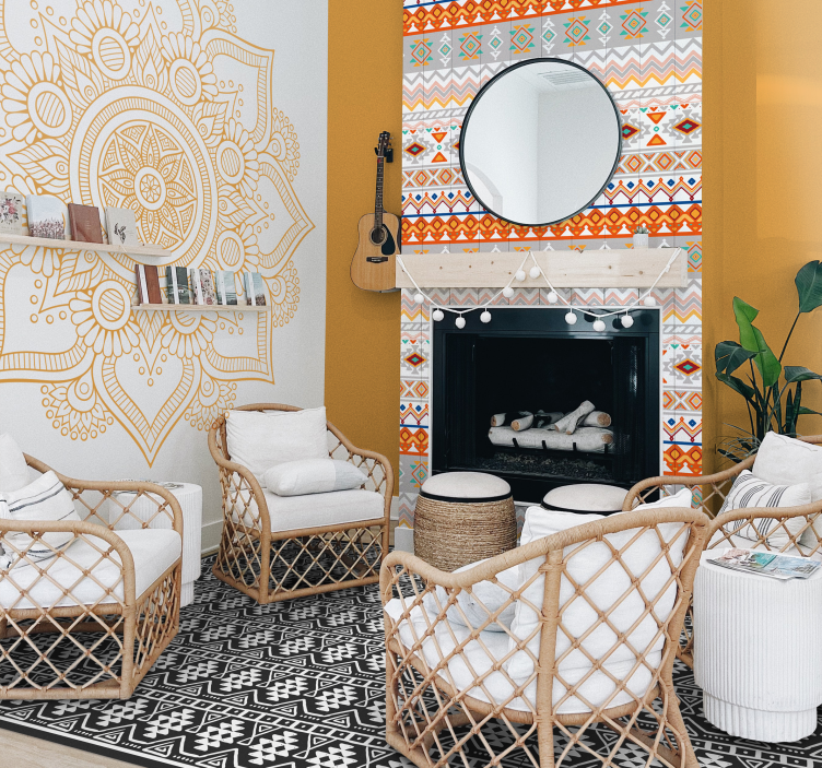 črno-bela etnična preproga boemskega vzorca - TenStickers