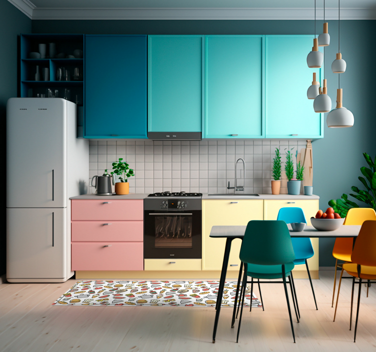 Ikone hrane vzorec sodobnih vinilna preproga za kuhinjo - TenStickers