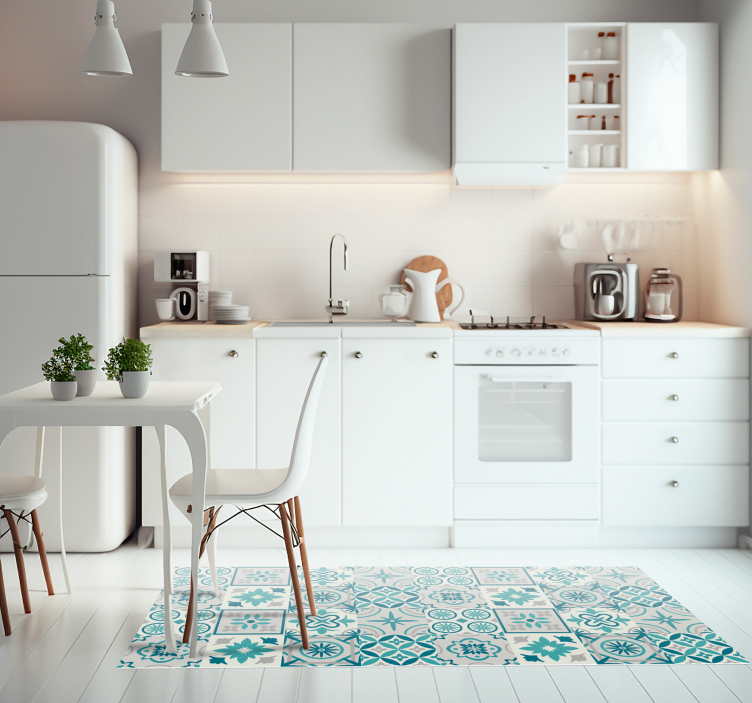 Eklektična turkizna vinilna kuhinjska preproga - TenStickers