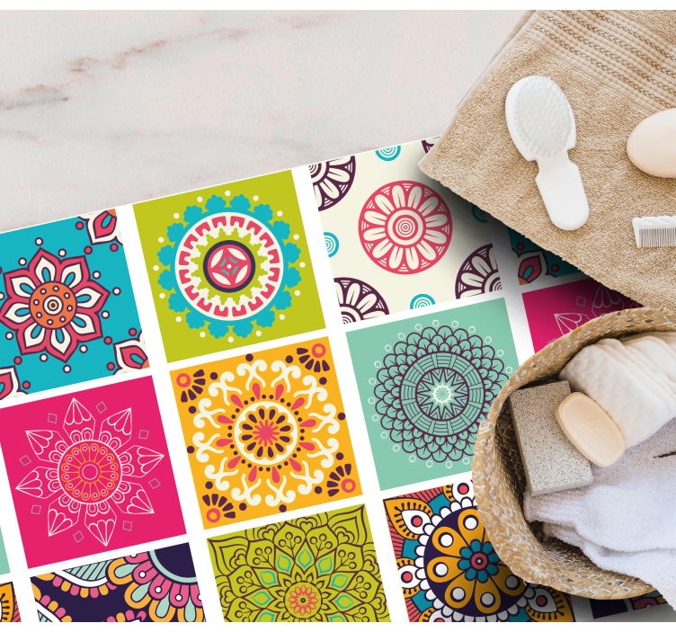 Barvit vzorec ploščic Vinilna preproga mandala - TenStickers