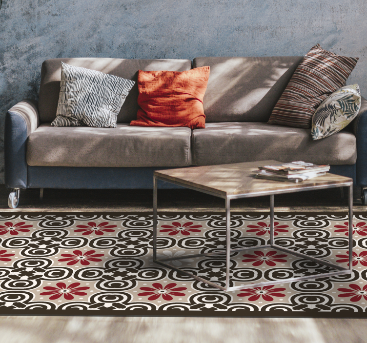 Bela z bež in rdečo podstavki iz klasičnih ploščic - TenStickers