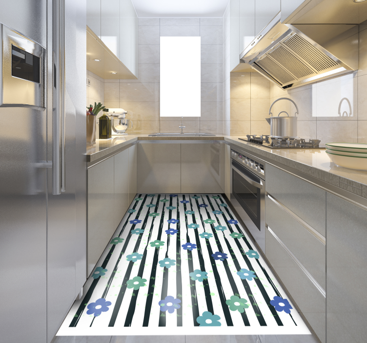 Cvetlični črtasti dizajn Vinilna preproga za kuhinjo - TenStickers