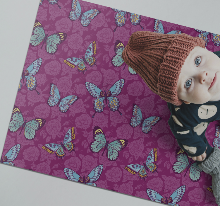 Cvetlični motiv metulja cvetlična vinilna preproga - TenStickers