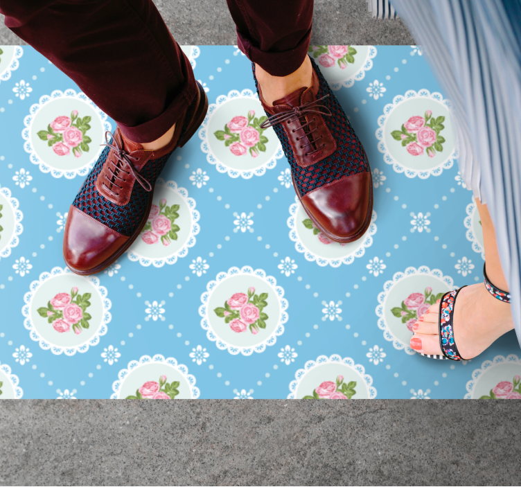 Cvetlični vzorec čipke Modra vinilna preproga - TenStickers