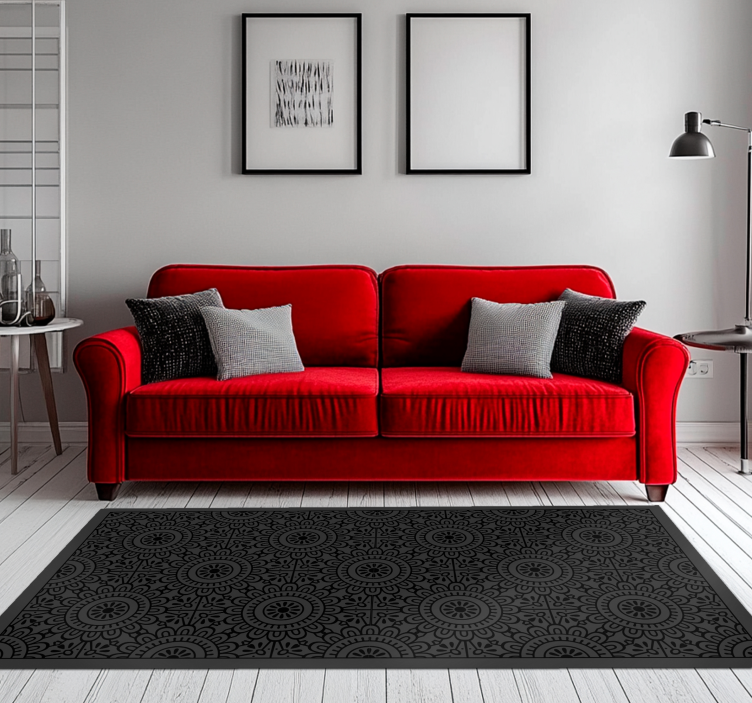 Cvetovi mandale Črni vinilni preproga - TenStickers