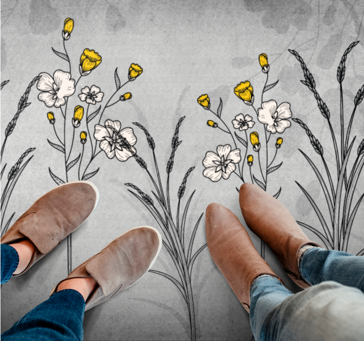 Detajl cvetlične skice cvetlična vinilna preproga - TenStickers