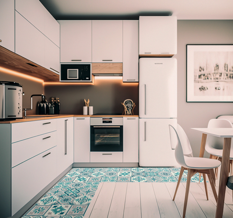 Eklektična turkizna vinilna kuhinjska preproga - TenStickers