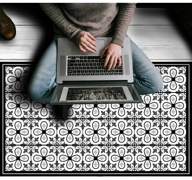 Grey floral motif vinilna talna obloga ploščice - TenStickers